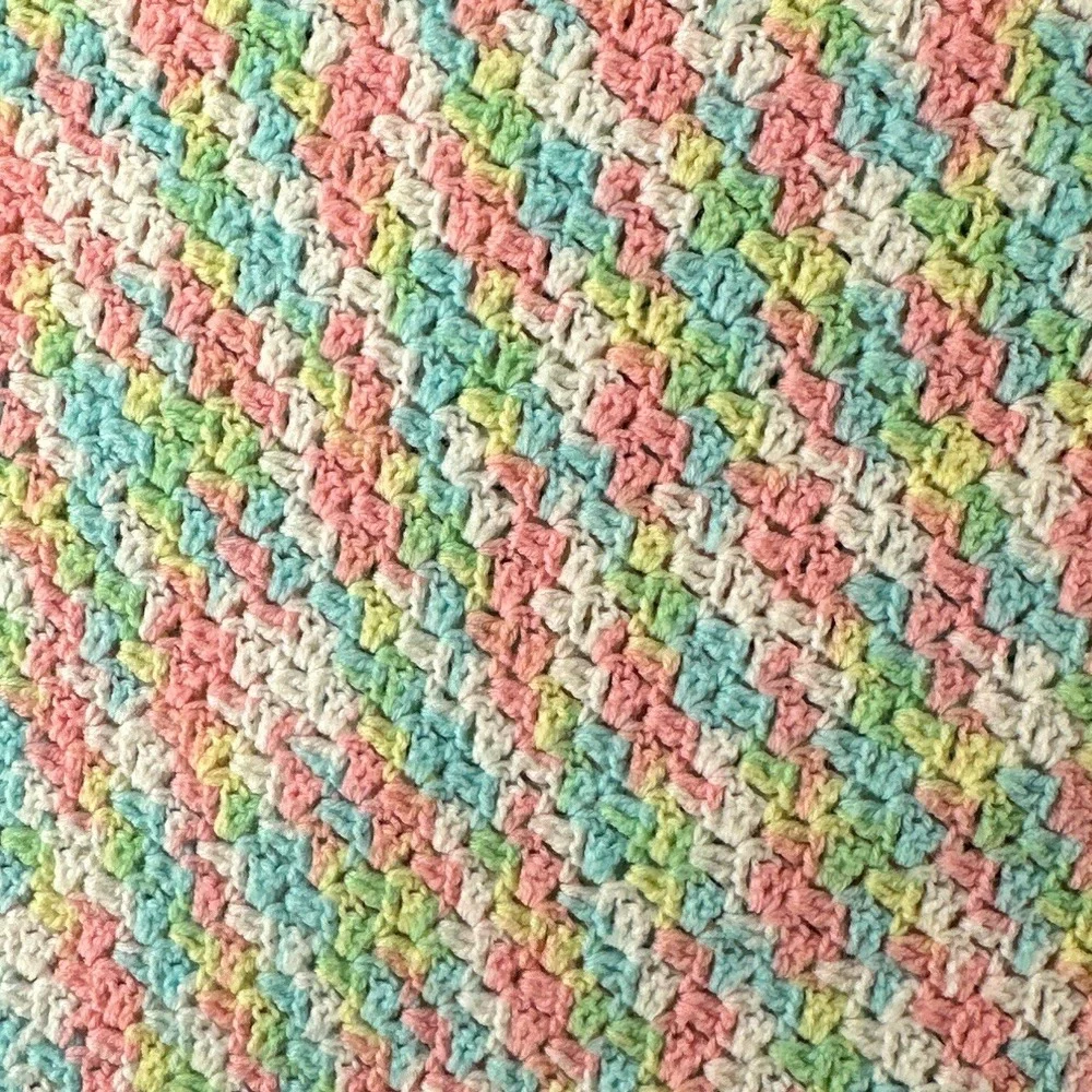 Handmade Crochet Crib Blanket Multicolor Pastel Pink Blue Yellow Stroller Throw